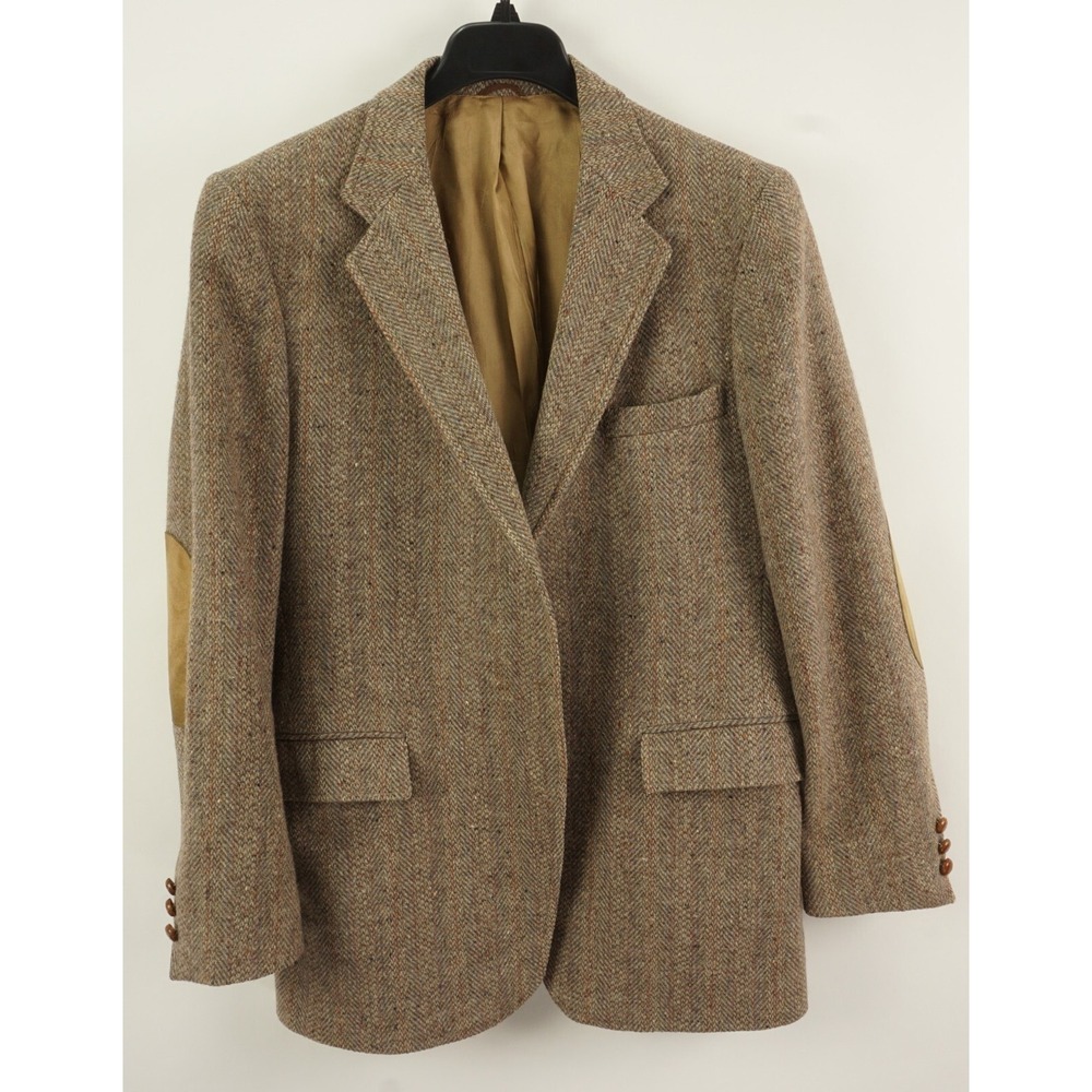 Vintage 1970's Levi's‎ Men's 42L Tweed Wool & Suede Elbow Sport Coat Beige Fleck
